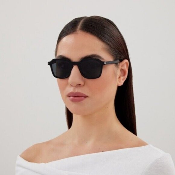 NEW SL715 SLIM 001 SAINT LAURENT SUNGLASSES UNISEX BLACK SQUARE EYEWEAR - Picture 1 of 4